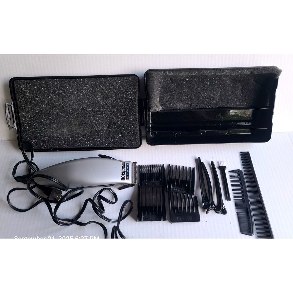 Remington Precision Hair Clipper HC-8017 Corded Slvr/Blk Grooming Kit Case VIDEO